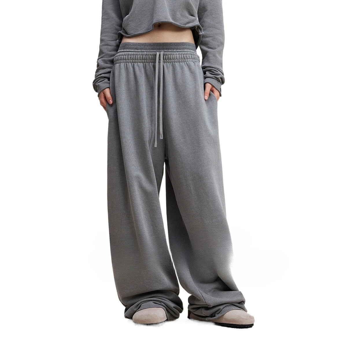 Custom LOGO Women's 2025 Spring and Autumn 370G Heavy 100% Cotton Retro Style Old and Skinny Double Waist Casual Straight Pants