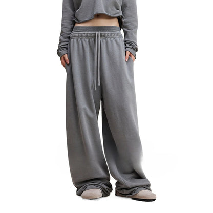 Custom LOGO Women's 2025 Spring and Autumn 370G Heavy 100% Cotton Retro Style Old and Skinny Double Waist Casual Straight Pants