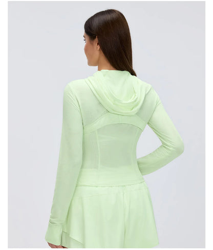 Custom LOGO Women's Spring Autumn Mesh Breathable Yoga Suit Sports Riding Quick Drying Running Fitness Belt Pocket Jacket Top