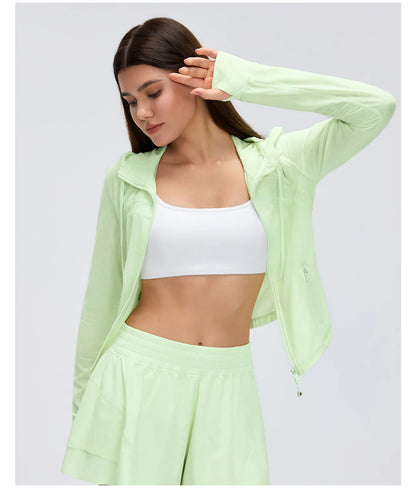 Custom LOGO Women's Spring Autumn Mesh Breathable Yoga Suit Sports Riding Quick Drying Running Fitness Belt Pocket Jacket Top