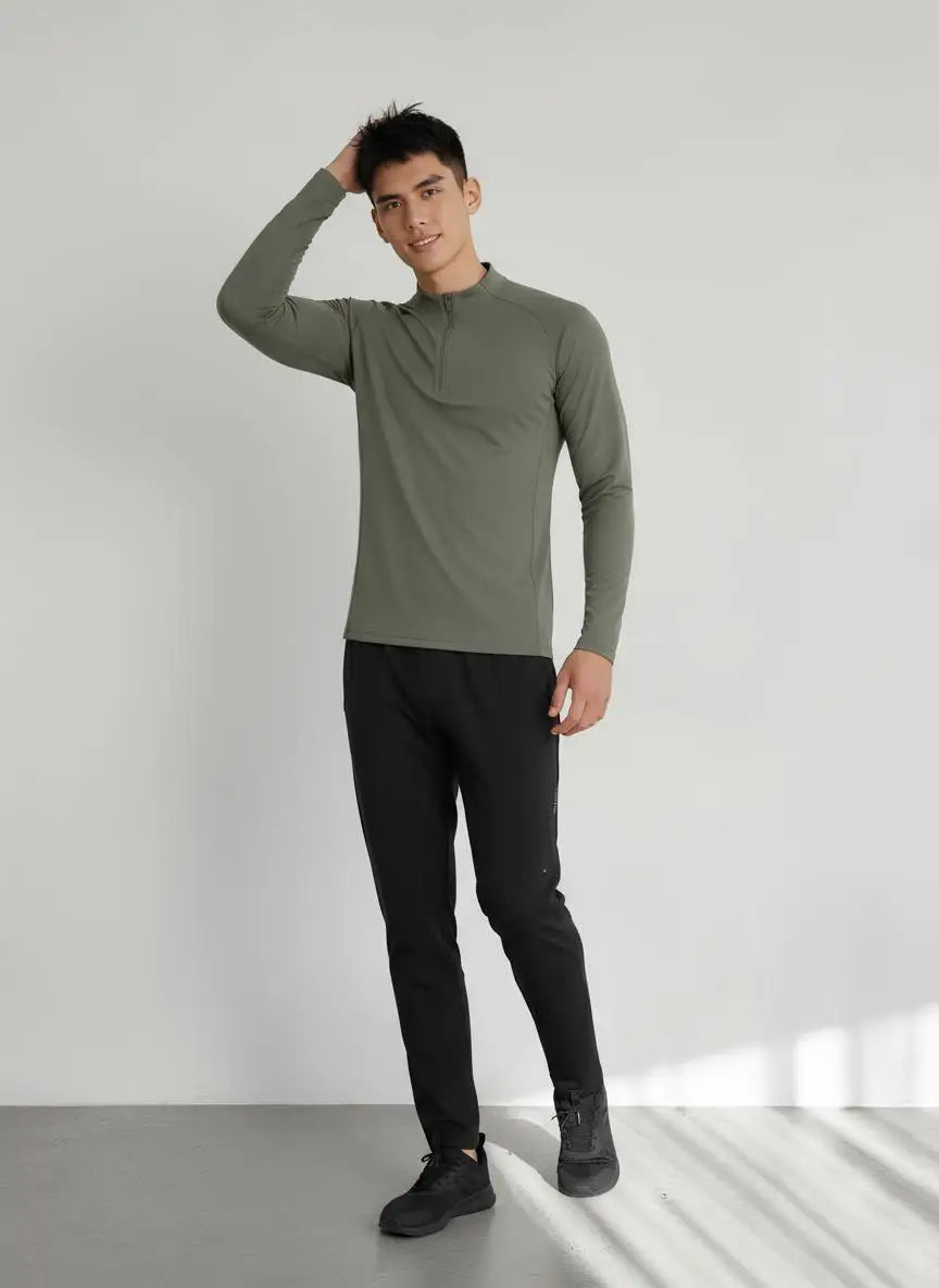 #9907-XIYU Custom LOGO Fitness Compression Sport Gym Running Exercise Elastic Long Sleeves half zip High neck Tops men T-shirt