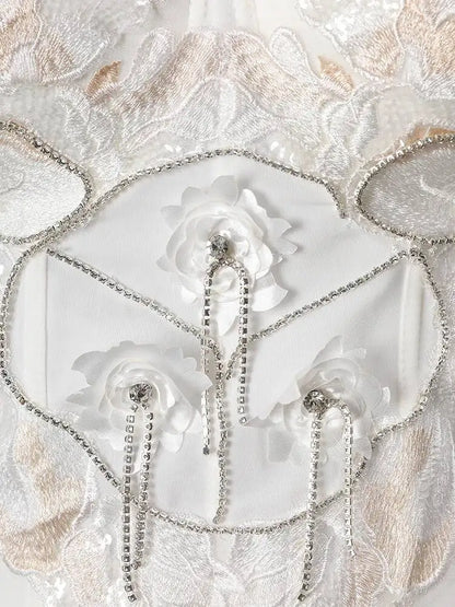 DEAT Fashion Fishbone Embroidery Lace Waist-sliming Tank Tops Women’s Pearl Embroidery Backless Sleeveless Camis Summer New