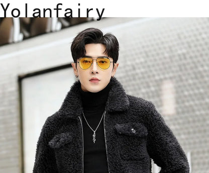 YOLANFAIRY 100% Wool Mens Real Fur Coat Winter 2024 Jackets Short Lambswool Coats Integrated Clothes Trend Top Chaquetas Hombre