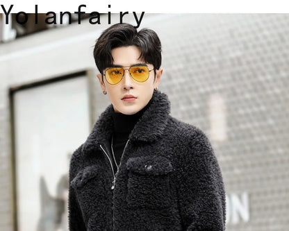 YOLANFAIRY 100% Wool Mens Real Fur Coat Winter 2024 Jackets Short Lambswool Coats Integrated Clothes Trend Top Chaquetas Hombre
