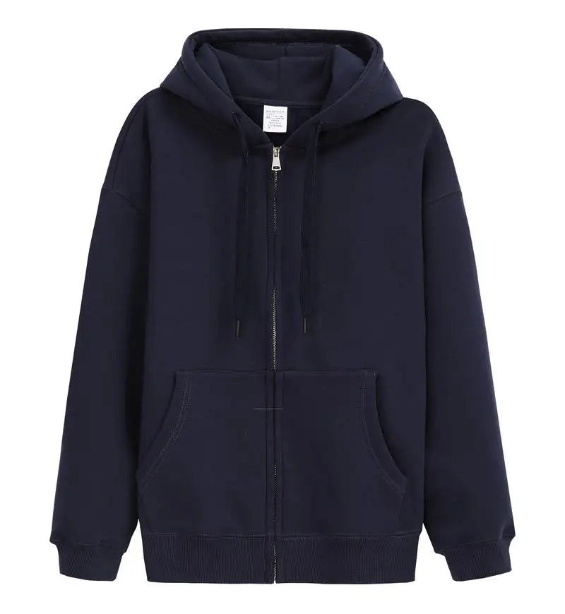 600GSM 95% Cotton DIY Custom LOGO Solid Retro Oversize Hoodie Unisex Winter Warm Zipper Up Open-Up Hoodies Classic Loose Coat