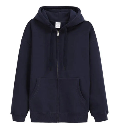 600GSM 95% Cotton DIY Custom LOGO Solid Retro Oversize Hoodie Unisex Winter Warm Zipper Up Open-Up Hoodies Classic Loose Coat
