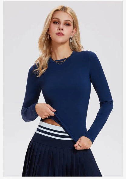 Custom LOGO Women's Naked Yoga Suit Long Sleeve T-Shirt Elastic Quick Drying Slim Fit Belly Running Fitness Top