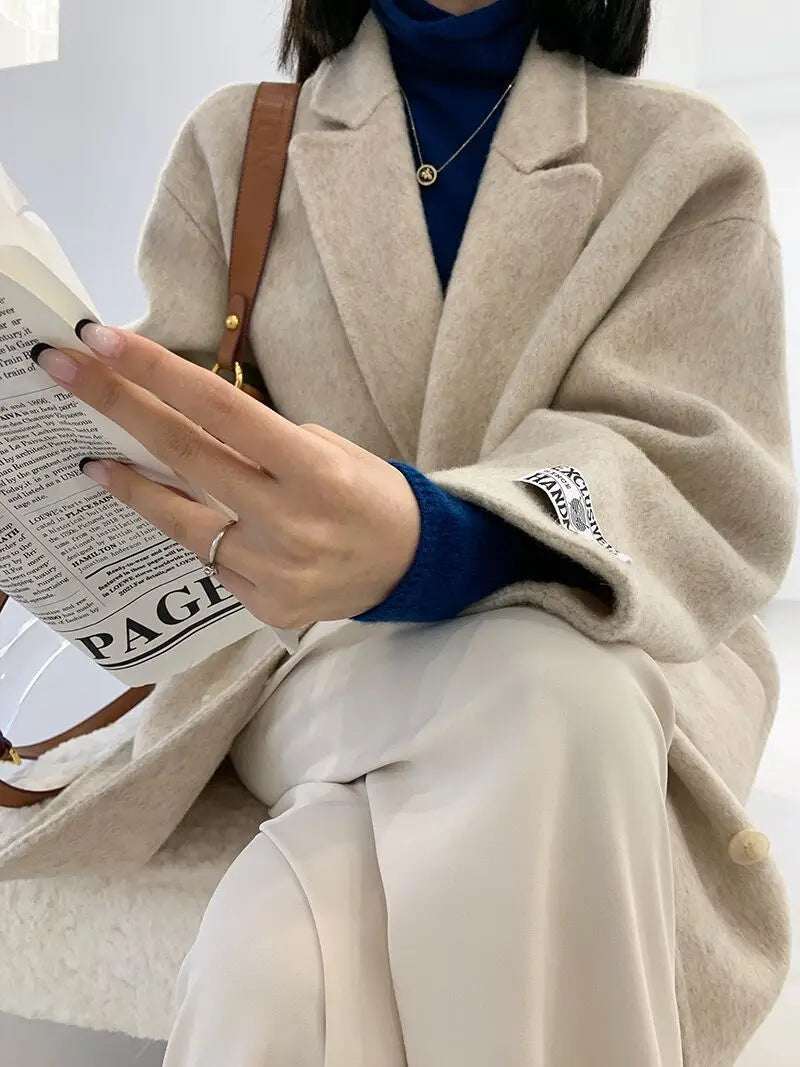 2023 Autumn Short Double Sided Wool Coat Women's Loose Korean Woolen Suit Coats for Women Clothing Female New in Outwear Spring