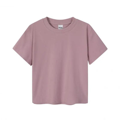 Crop Top Women Custom LOGO Free Print  Short Sleeve  Solid Slim Fit Crew Neck Tee Basic Skinny Tight Casual Workout Yoga Tshirt