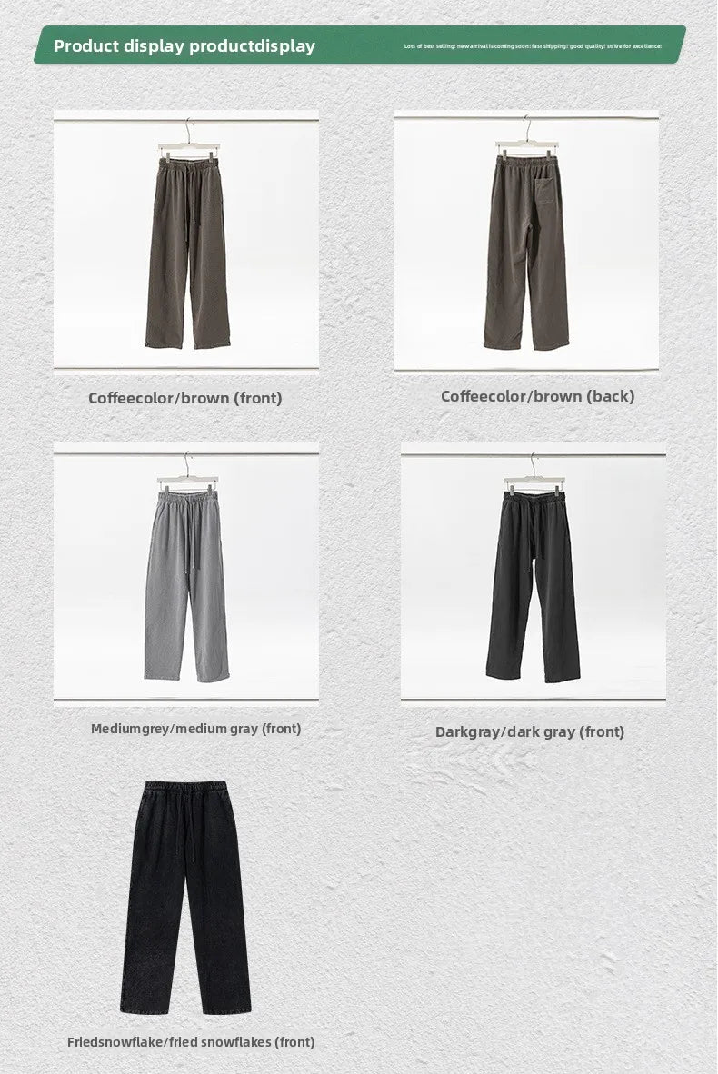 Customized LOGO Men's 2025 Autumn New 480G Heavy 100% Cotton Black Pattern Straight Loose Casual Pants