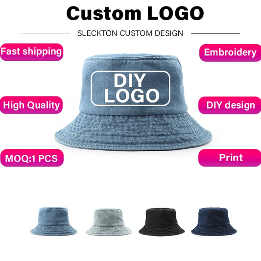 SLECKTON Custom Cap LOGO Embroidery Bucket Hat for Men and Women Brand Design DIY Print Hat Summer Fisherman Hat Solid Unisex