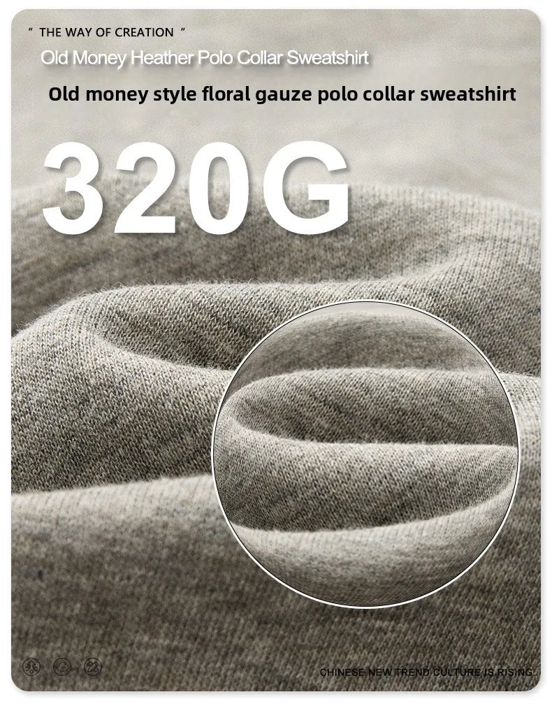 Custom LOGO men's autumn 320G heavy cotton new old money wind American retro polo sweater trousers loose suit