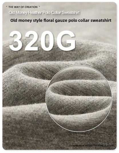 Custom LOGO men's autumn 320G heavy cotton new old money wind American retro polo sweater trousers loose suit