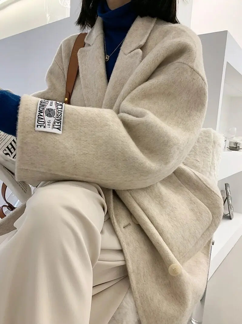 2023 Autumn Short Double Sided Wool Coat Women's Loose Korean Woolen Suit Coats for Women Clothing Female New in Outwear Spring