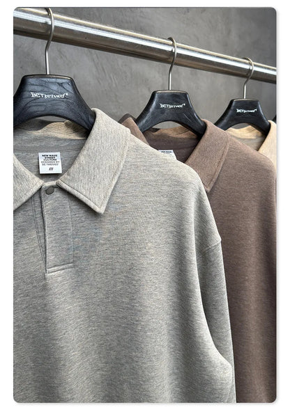Custom LOGO men's autumn 320G heavy cotton new old money wind American retro polo sweater trousers loose suit