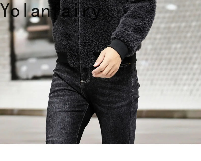 YOLANFAIRY 100% Wool Mens Real Fur Coat Winter 2024 Jackets Short Lambswool Coats Integrated Clothes Trend Top Chaquetas Hombre