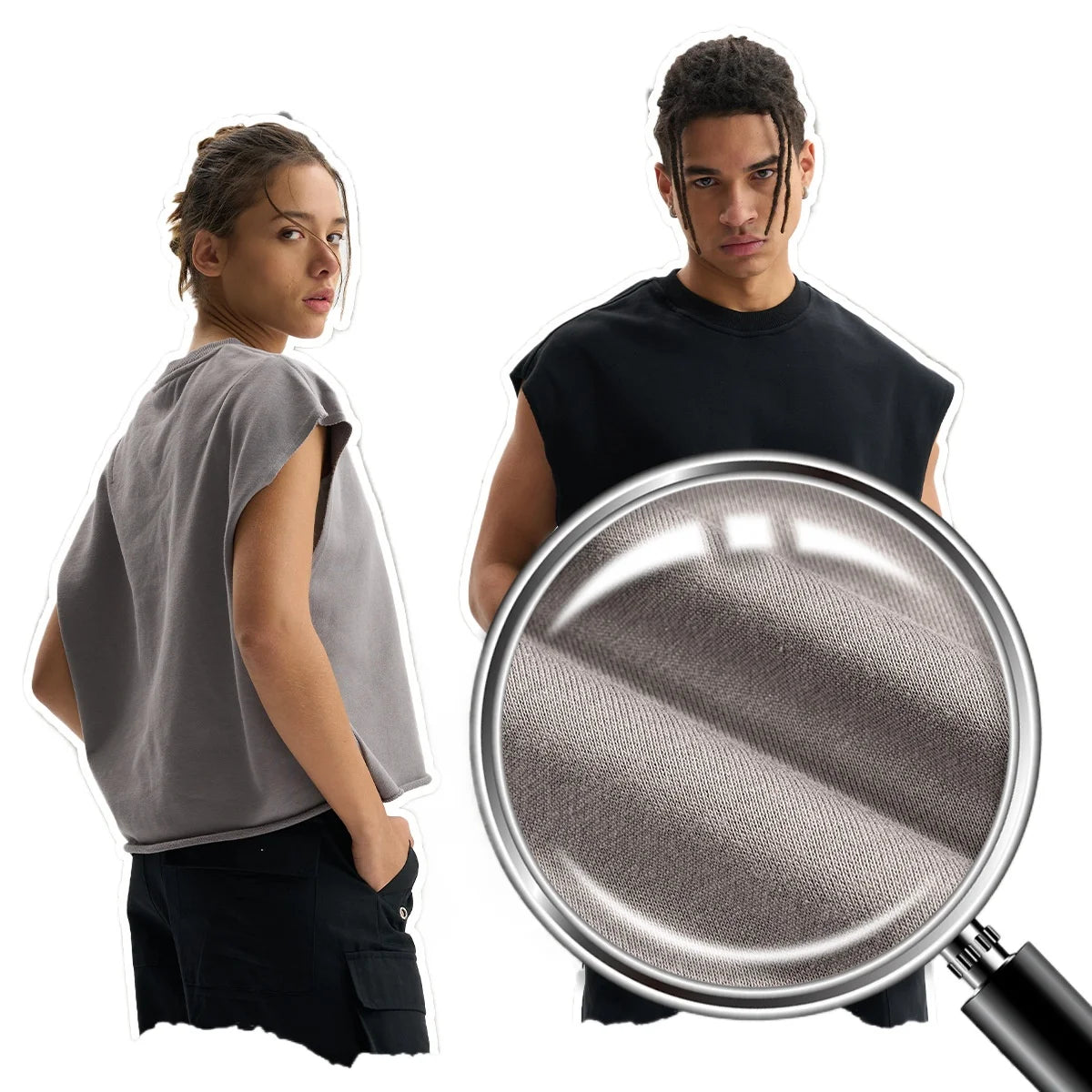 Custom LOGO Men's 340G Heavy Cotton Polyester Casual Short Vest Trendy Loose Hemming Loose Couple Sleeveless Top