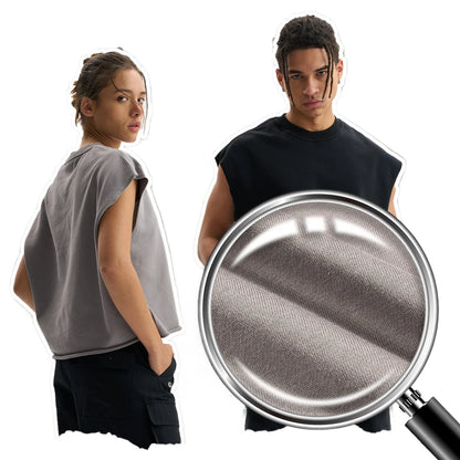 Custom LOGO Men's 340G Heavy Cotton Polyester Casual Short Vest Trendy Loose Hemming Loose Couple Sleeveless Top