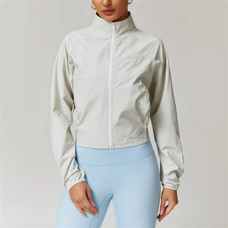 Custom LOGO Women's Quick-Dry Stand Collar Yoga Jacket, Thin Windproof Outdoor Running Fitness Long-Sleeve Sports Jacket