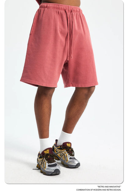 Custom LOGO men's new washed 420G European and American 100% cotton retro terry couple casual sports shorts