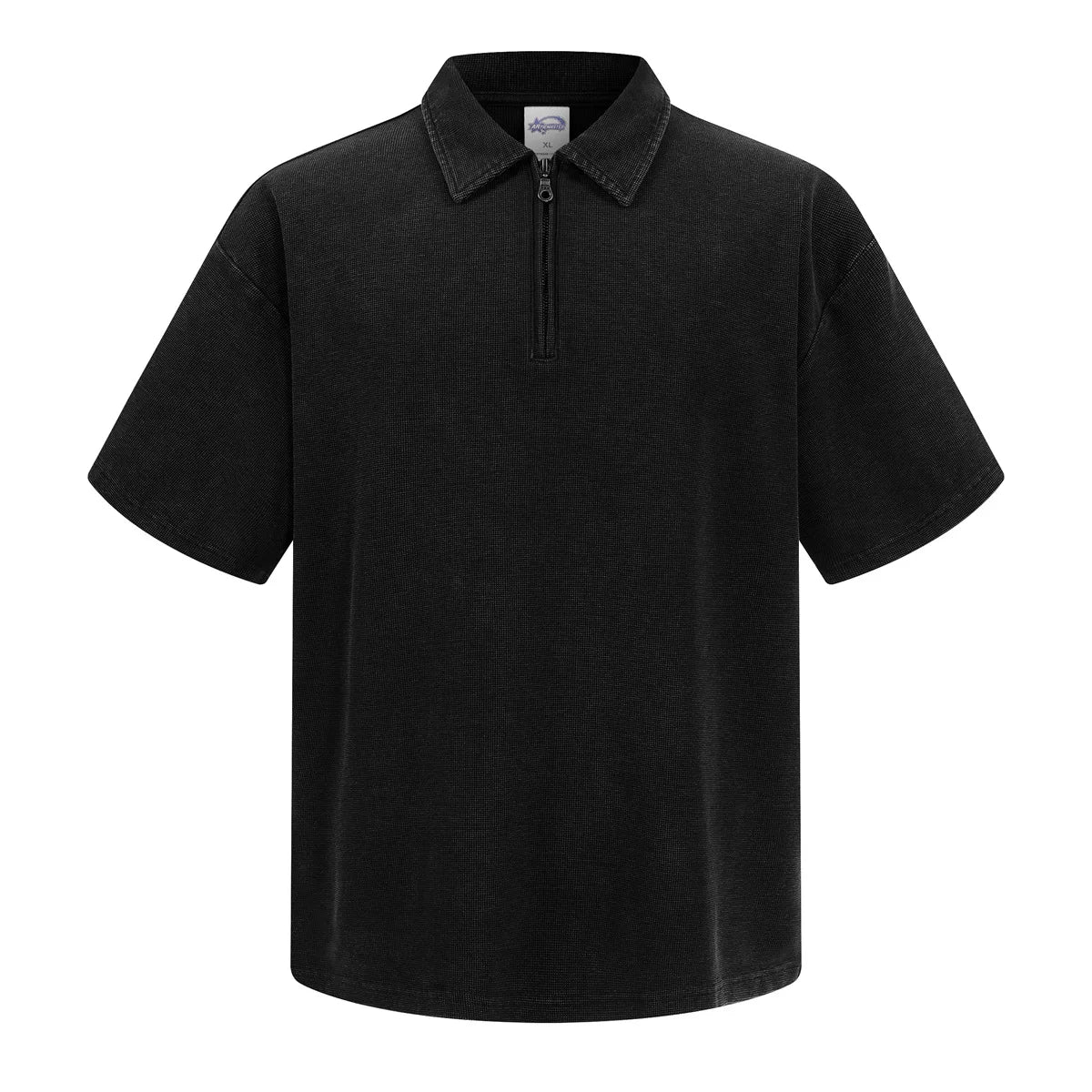 Custom LOGO Men's 2026 New Polo Shirt 325G Cotton Polyester YKK Zipper Batik Waffle Wash Old Short Sleeve T-Shirt