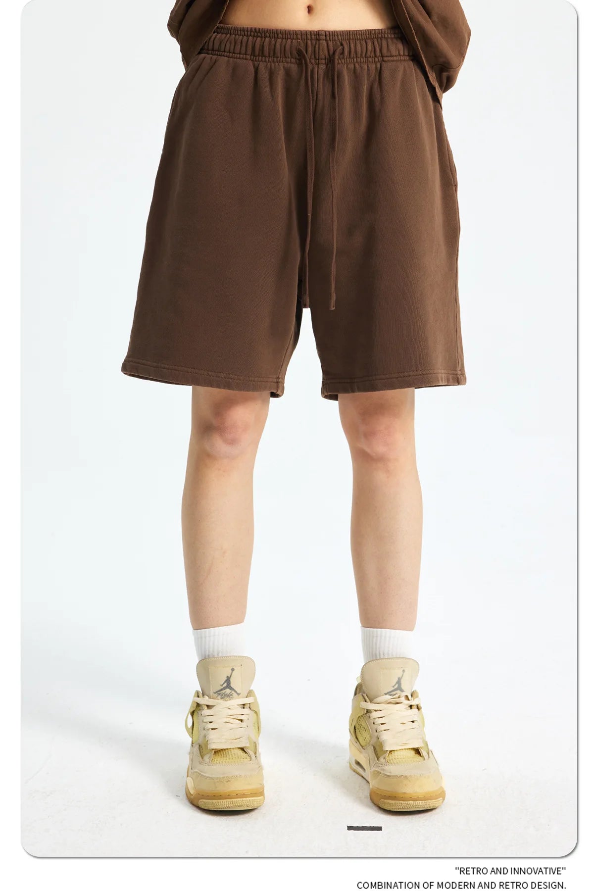 Custom LOGO men's new washed 420G European and American 100% cotton retro terry couple casual sports shorts