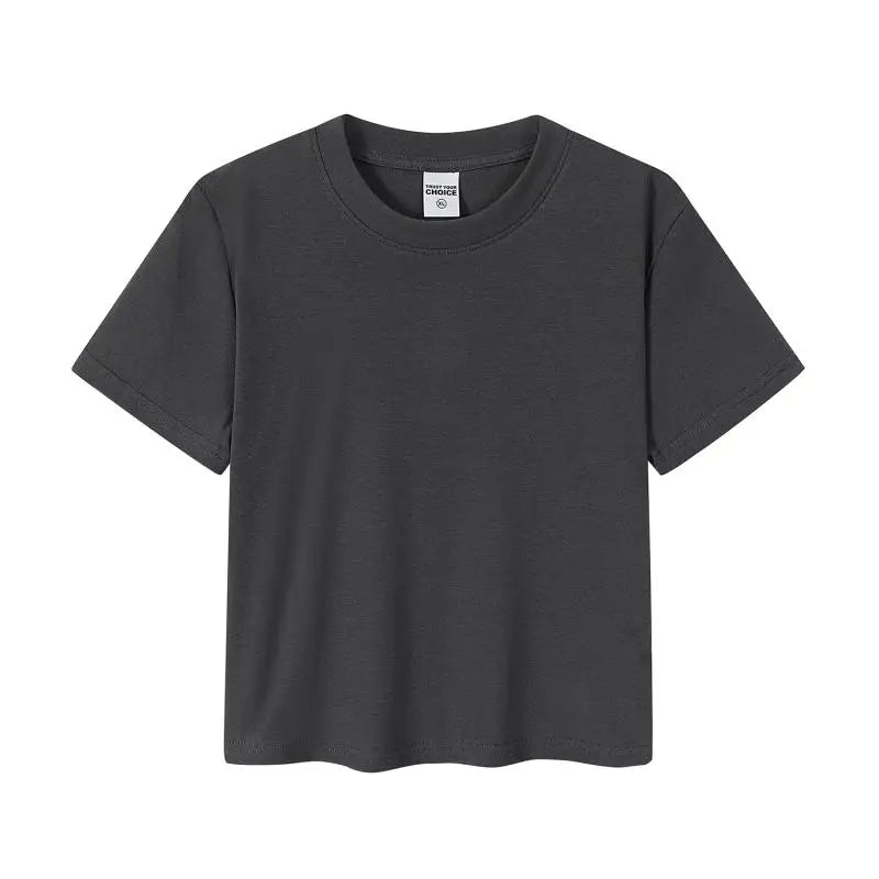 Crop Top Women Custom LOGO Free Print  Short Sleeve  Solid Slim Fit Crew Neck Tee Basic Skinny Tight Casual Workout Yoga Tshirt