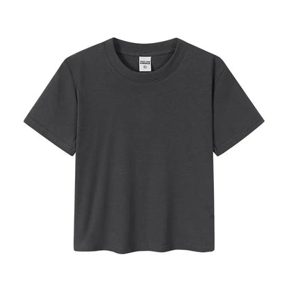 Crop Top Women Custom LOGO Free Print  Short Sleeve  Solid Slim Fit Crew Neck Tee Basic Skinny Tight Casual Workout Yoga Tshirt