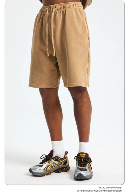 Custom LOGO men's new washed 420G European and American 100% cotton retro terry couple casual sports shorts
