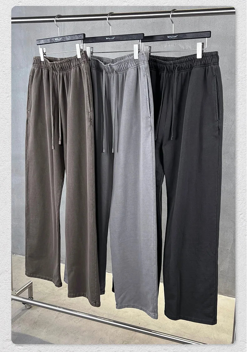 Customized LOGO Men's 2025 Autumn New 480G Heavy 100% Cotton Black Pattern Straight Loose Casual Pants