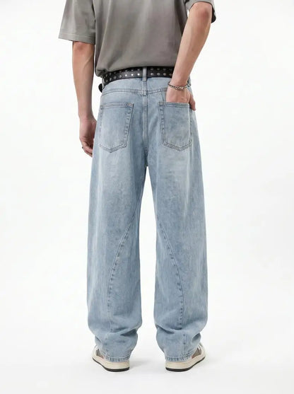 Custom LOGO men's 2026 denim scimitar pants cotton autumn new American retro washed old casual couple trousers
