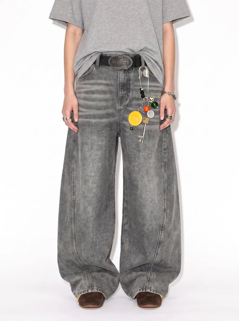 Custom LOGO men's 2026 denim scimitar pants cotton autumn new American retro washed old casual couple trousers