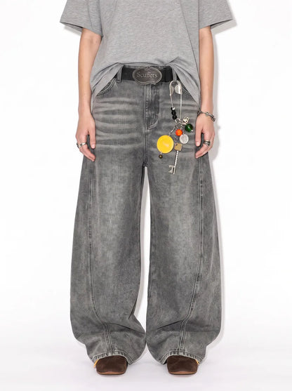 Custom LOGO men's 2026 denim scimitar pants cotton autumn new American retro washed old casual couple trousers