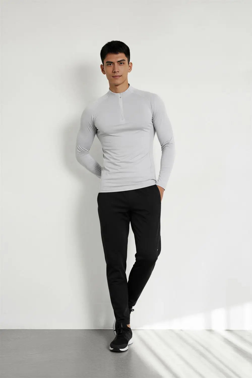 #9907-XIYU Custom LOGO Fitness Compression Sport Gym Running Exercise Elastic Long Sleeves half zip High neck Tops men T-shirt