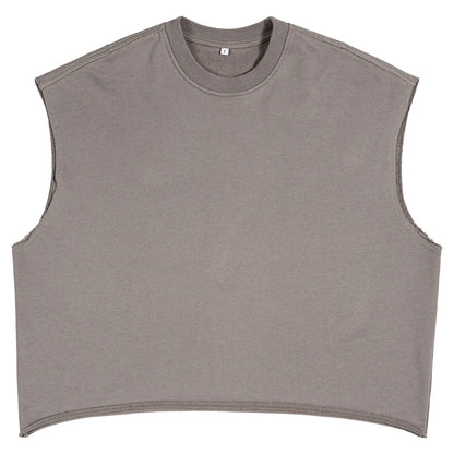 Custom LOGO Men's 340G Heavy Cotton Polyester Casual Short Vest Trendy Loose Hemming Loose Couple Sleeveless Top