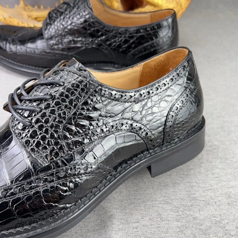 Authentic crocodile leather men's formal shoes real crocodile leather men's business lace-up Brock leather shoes