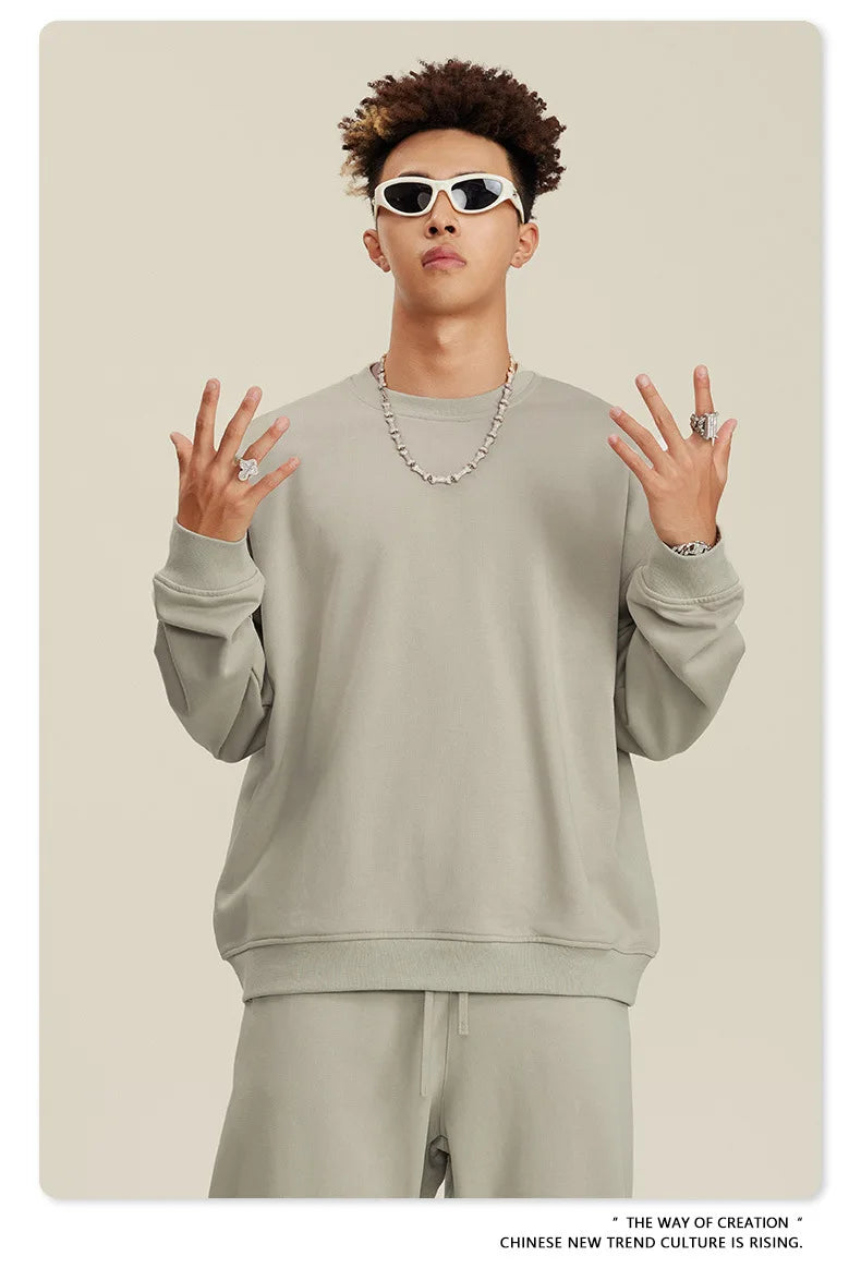 Custom LOGO men's and women's spring autumn and winter new American 440G heavy terry loose pullover crew neck sweater