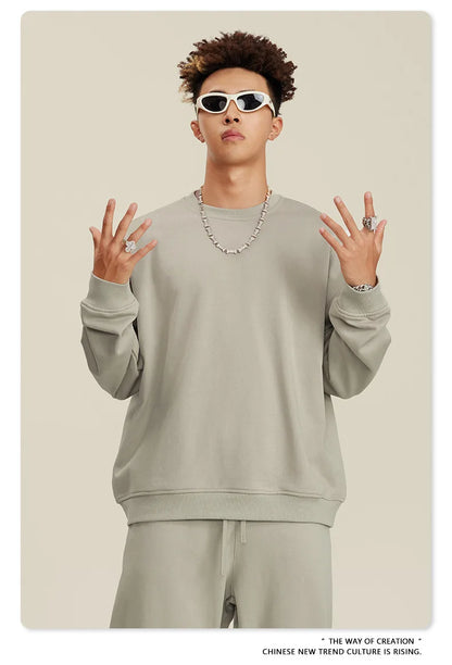 Custom LOGO men's and women's spring autumn and winter new American 440G heavy terry loose pullover crew neck sweater