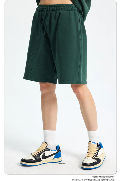 Custom LOGO men's new washed 420G European and American 100% cotton retro terry couple casual sports shorts