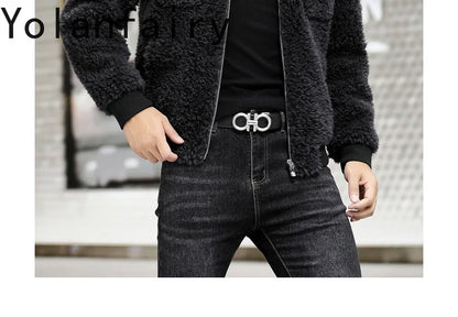 YOLANFAIRY 100% Wool Mens Real Fur Coat Winter 2024 Jackets Short Lambswool Coats Integrated Clothes Trend Top Chaquetas Hombre