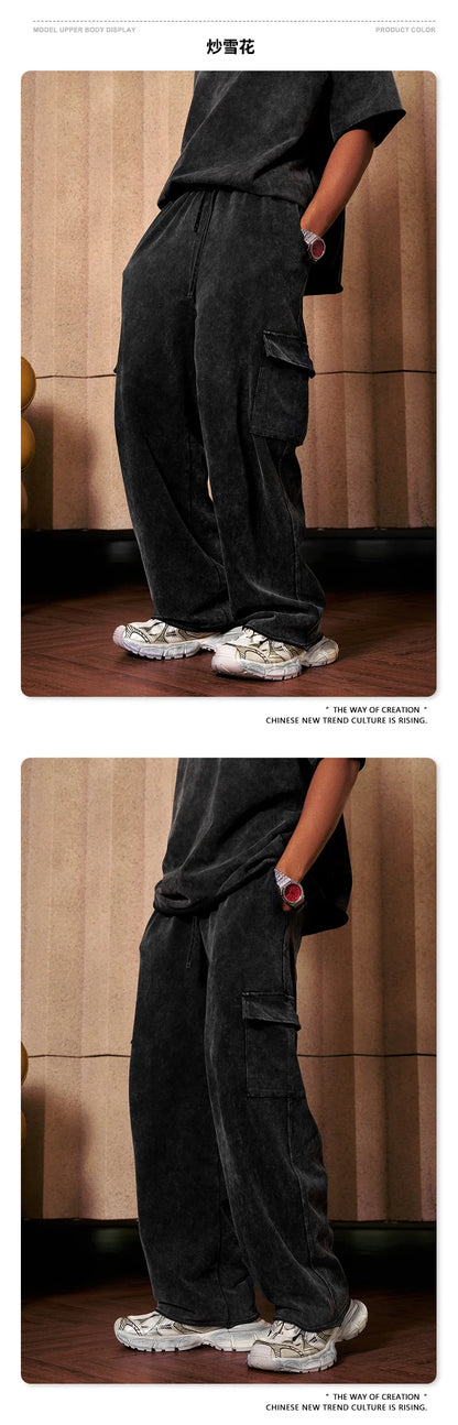 Custom LOGO Men's 358G Spring Summer 100% Cotton New Teen Thin Multi-Pocket American Retro Washing Tooling Casual Couple Pants