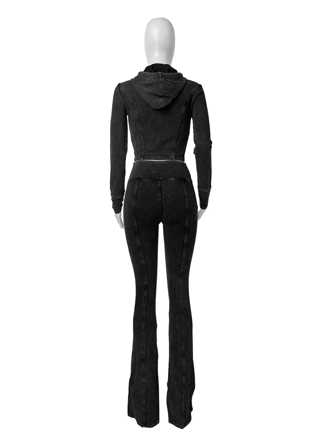 Customized LOGO women's cotton ammonia washed old hooded flared pants elastic two-piece casual suit
