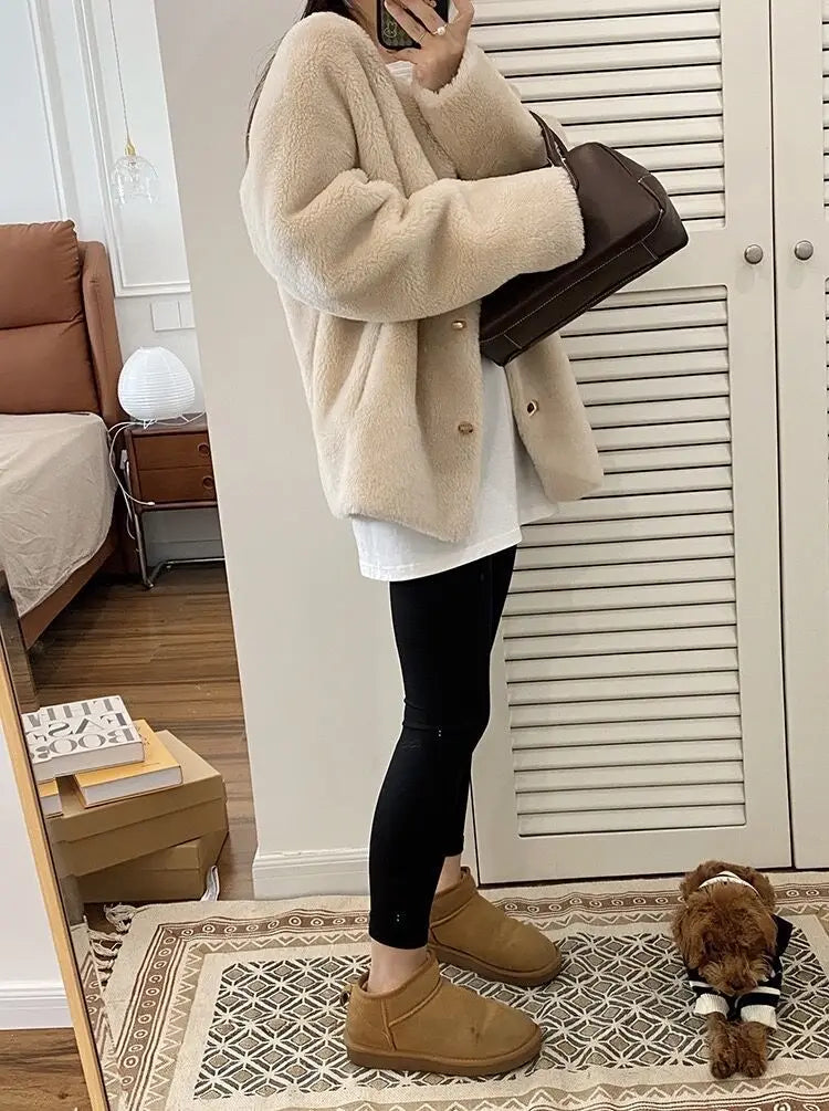 Lamb Fur Jacket for Women Pure Wool Fur Coats Particle Sheep Fleece Gold Buckle Composite Fur Integrated Women's Winter Coat FCY