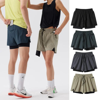 #51147-XIYU Custom LOGO Print Men's Running Shorts Quick-drying Fitness Black Double Layer Men New Sport Workout Training Short