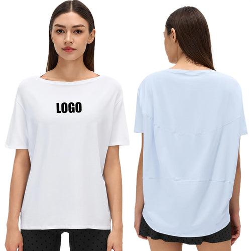 Custom LOGO Women's Summer Short Sleeve Loose Casual Running T-Shirt Yoga Fitness Sports Top Breathable Sweating