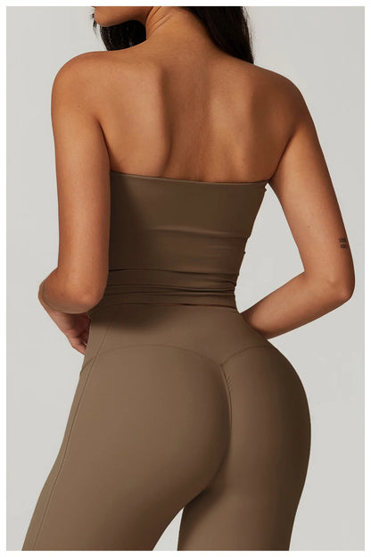 Custom LOGO Women's Strapless Tube Top Sexy Back Sports Underwear Women's Shockproof Quick-Drying Fitness Yoga Top