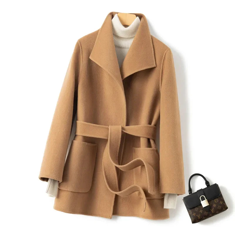YOLANFAIRY Winter Double-sided Woolen Coat Women's Short Hepburn 100% Wool Coat for Women Elegant Clothes Chaqueta Feminine F