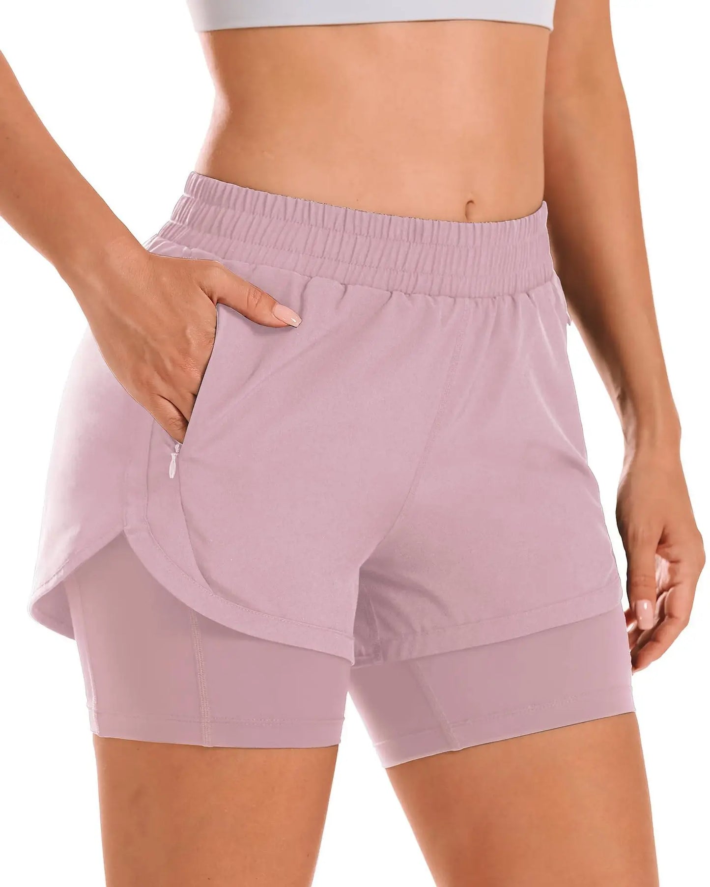 Custom LOGO women's breathable loose anti-light yoga zipper pocket outdoor mountaineering running sports shorts