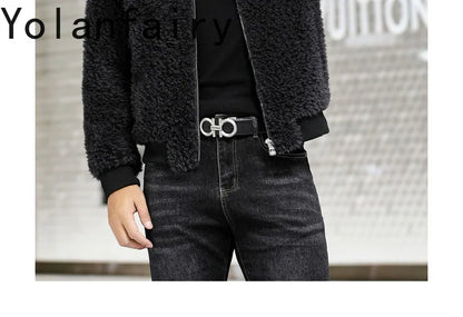 YOLANFAIRY 100% Wool Mens Real Fur Coat Winter 2024 Jackets Short Lambswool Coats Integrated Clothes Trend Top Chaquetas Hombre