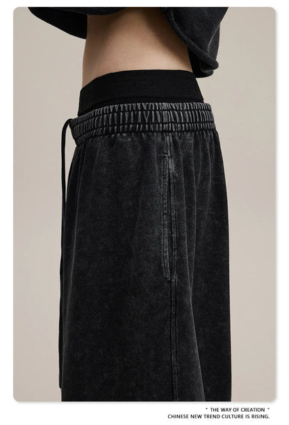 Custom LOGO Women's 2025 Spring and Autumn 370G Heavy 100% Cotton Retro Style Old and Skinny Double Waist Casual Straight Pants